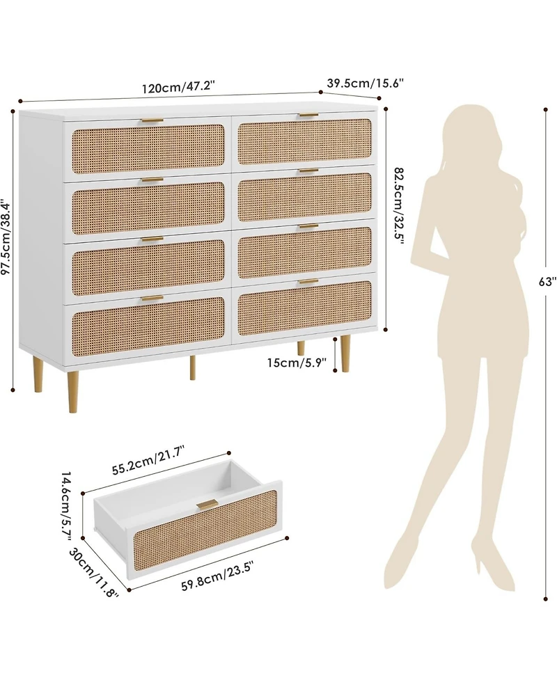 gaomon Rattan -Drawer Dresser, Tall Wood Chest with Wide Top, Large Storage Cabinet for Bedroom, Living Room