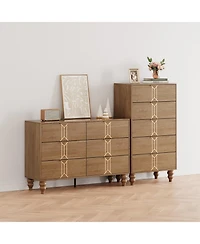 gaomon 6 Drawer Dresser with Vintage Pattern Design, Modern Chest Dresser
