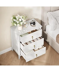 Gaomon Fluted Dresser 27.5"W, 3-Drawer Wood Chest, Modern Bedroom Storage Cabinet