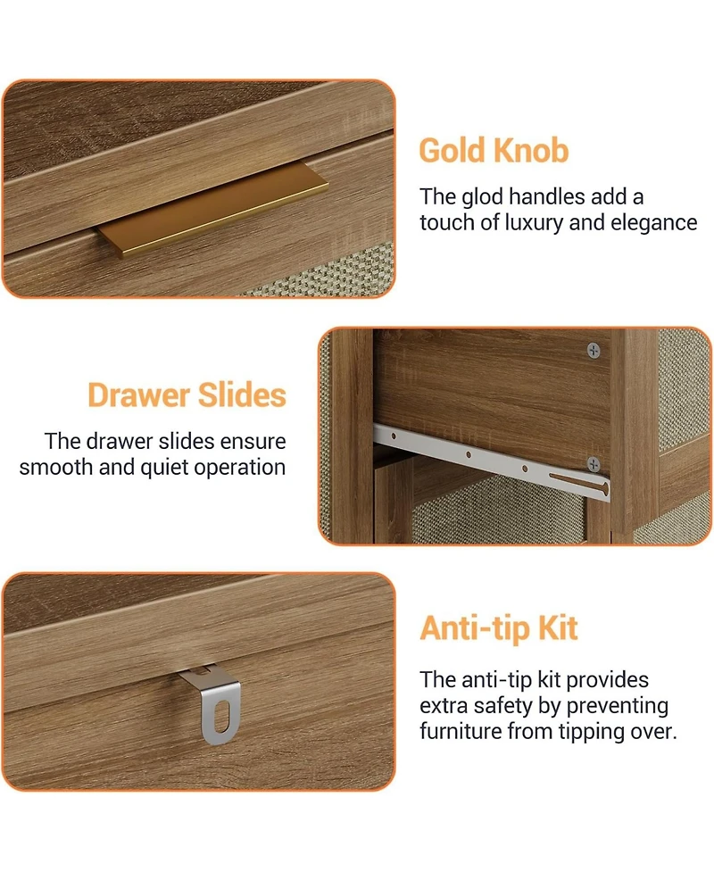 Gaomon 47" Rattan Sideboard Cabinet, Boho Credenza with Drawers & Doors, Coffee Bar Storage for Entryway/Living Room