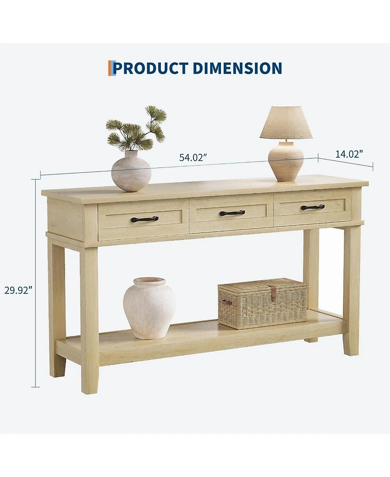 gaomon Console Table Entryway Table with 3 Storage Drawers, 3-Tier dust rial Metal Sofa Table Behind Couch Table, Hallway Table for Entryway