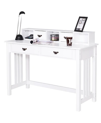 Costway Writing Desk Mission White Home Office Computer Desk 4 Drawer