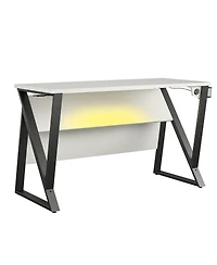 Flynama Genesis Electric Adjustable Height Gaming Desk with Usb Charging and Rgb Lighting White Ergonomic Standing Desk for Professional Gamers