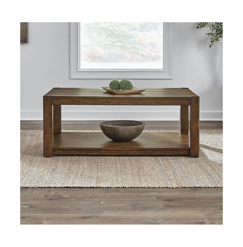 Liberty Furniture Broadmore Living Room Rectangular Cocktail Table - Cobblestone Brown