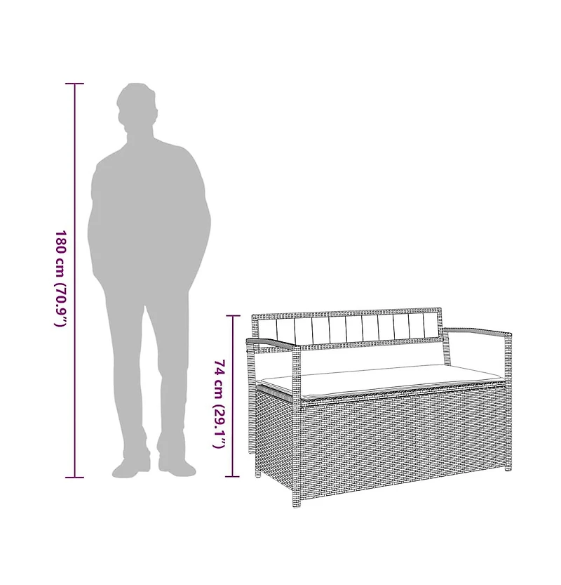 vidaXL Patio Storage Bench with Cushion Black Poly Rattan