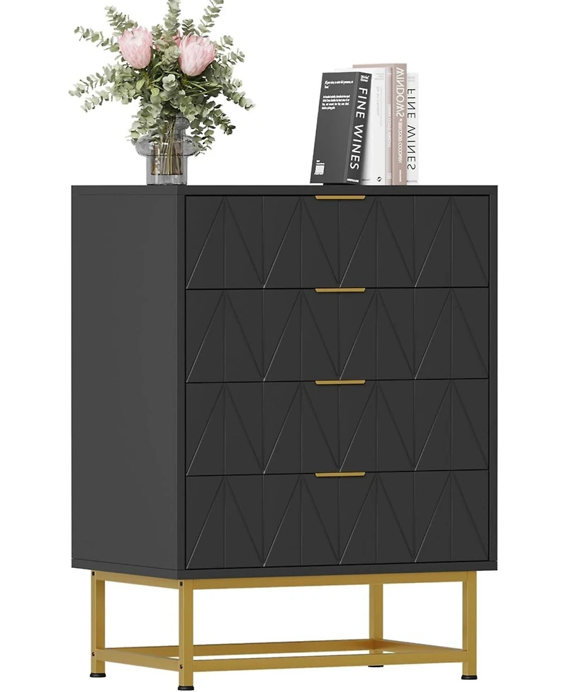 gaomon 32" Tall Modern 4-Drawer Dresser, Metal-Leg Storage Chest Cabinet for Bedroom, Living Room, Hallway, Closet