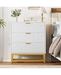 Gaomon 3-Drawer Wood Dresser with Gold Metal Legs & Handles