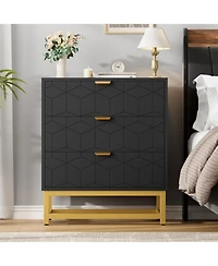 Gaomon 3-Drawer Wood Dresser with Gold Metal Legs & Handles