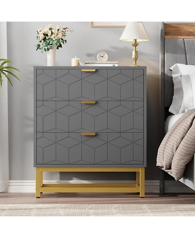 Gaomon 3-Drawer Wood Dresser with Gold Metal Legs & Handles