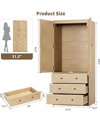 gaomon Modern Armoire Wardrobe Closet with 3 Drawers & 2 Doors, Tall Standing Wooden Cabinet for Hanging Clothes, Heavy Duty Storage