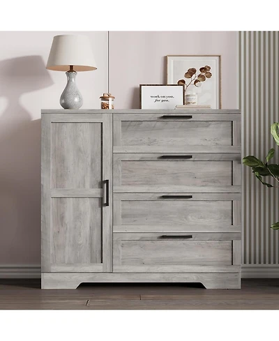 gaomon 43.3" H Armoire Wardrobe Closet with 4 Drawers & Hanging Rod, Multifunctional Wood Storage Cabinet for Bedroom