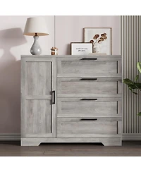 gaomon 43.3" H Armoire Wardrobe Closet with 4 Drawers & Hanging Rod, Multifunctional Wood Storage Cabinet for Bedroom