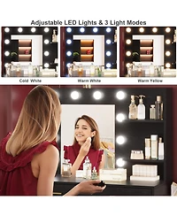 gaomon 61" Vanity Desk with Mirror and Lights, 8 Drawers & 2 Shelves, 3 Lighting Modes, Makeup Adjustable Brightness for Bedroom