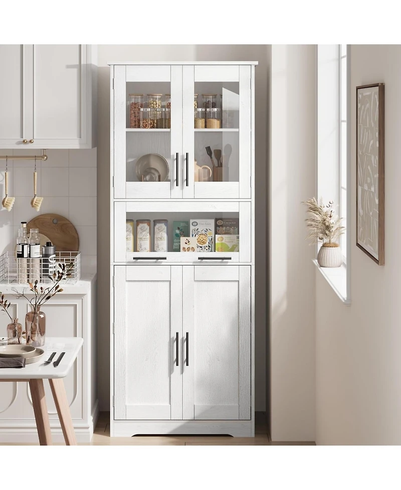 Gaomon 67" Tall Bathroom Storage Cabinet with Glass Doors, Adjustable Shelf & Drawer, Freestanding Pantry Cupboard for Small Spaces