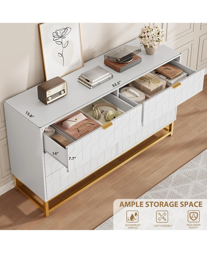 gaomon 53.5" 6-Drawer Dresser for Bedroom, Wide Modern Storage Chest with Metal Legs, Organizer Cabinet Entryway or Living Room