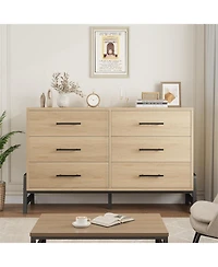 Gaomon Freestanding 52 Inch Wide Wooden Dresser with 6 Large Storage Drawers Closet Storage Dresser Chest for Living Room and Bedroom and Entryway