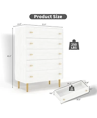 Gaomon Farmhouse 5 Drawer Dresser, 44" Tall White Wood Chest with Bar Handles and Rustic Texture for Bedroom, Living Room, Entryway