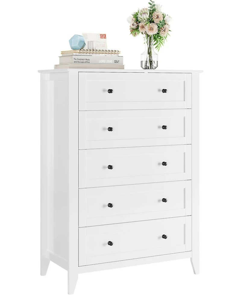 gaomon 5 Drawer Tall Dresser for Bedroom, Wooden Chest with Deep Drawers and Metal Knobs Hallway or Entryway