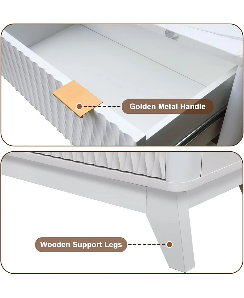 gaomon 54" Farmhouse Style 6-Drawer Chest with Faux Marble Top, Wide Wood Dresser for Bedroom & Living Room