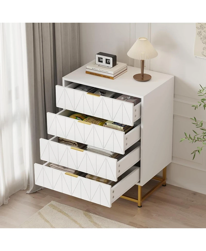 gaomon Black 4 Drawer Dresser with Gold Metal Handles Modern Small Dresser Storage Cabine Wooden Chest of Drawers for Bedroom