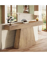 Tribesigns 63" Console Table, Farmhouse Entryway Table with Trapezoidal Base, Narrow Long Wood Sofa Table