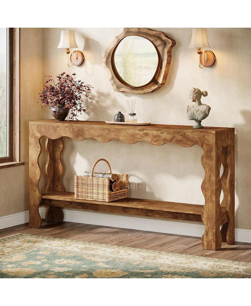 Tribesigns 63" Narrow Long Entryway Table, 2-Tier Modern Farmhouse Entry Table, Light Brown