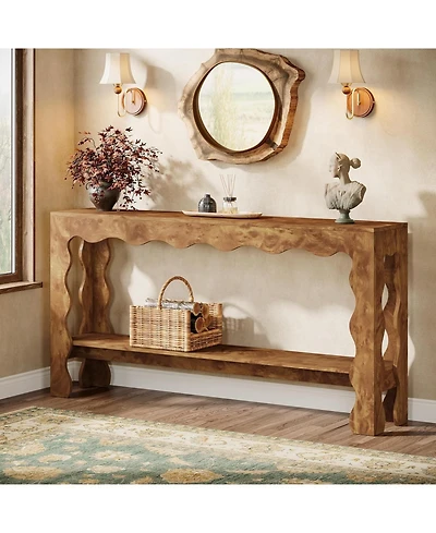 Tribesigns 63" Narrow Long Entryway Table, 2-Tier Modern Farmhouse Entry Table, Light Brown