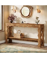 Tribesigns 63" Narrow Long Entryway Table, 2-Tier Modern Farmhouse Entry Table, Light Brown