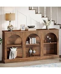 Tribesigns Farmhouse Console Table, 63-Inch Long Entryway Table with 3 Tier Storage, Wooden Rectangular Sofa Behind The Couch