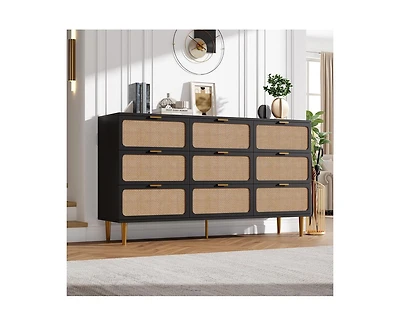 Gaomon Rattan 9 Drawer Dressers for Bedroom
