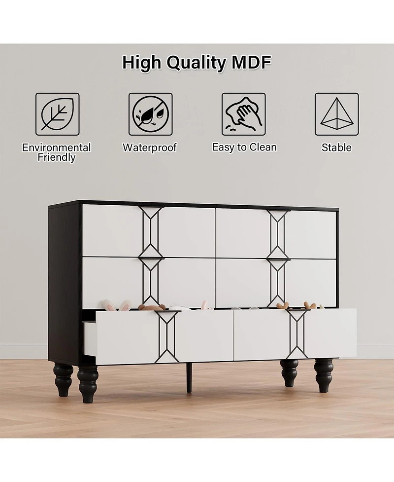 gaomon 6 Drawer Dresser with Vintage Pattern Design, Modern Chest