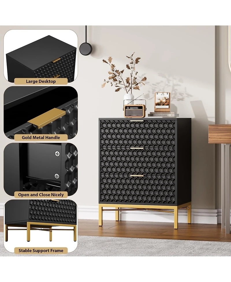 gaomon Modern 3 Drawer Dresser, Nightstand with Wide Top, Chest of Drawers