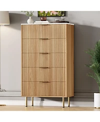 gaomon Fluted Wood 5-Drawer for Bedroom, Modern Chest, Tall Dresser