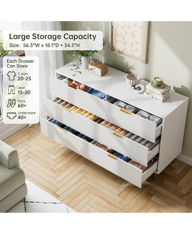 gaomon 6 Drawer Dresser for Bedroom, Large Chest of Drawers, Modern Wood Storage Organizer