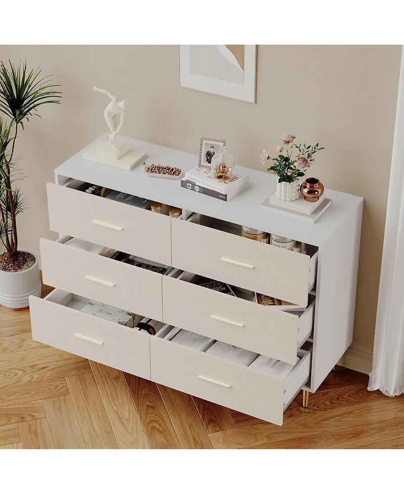 Gaomon 6 Drawer Dresser, Modern White Chest of Drawers
