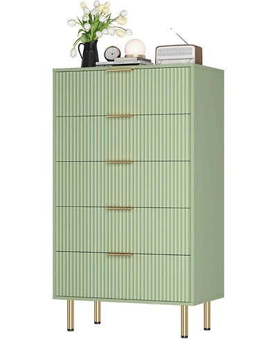 gaomon Fluted Wood 5-Drawer for Bedroom, Modern Chest, Tall Dresser
