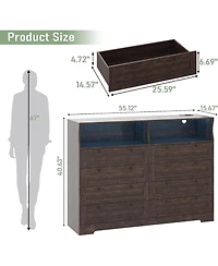 gaomon 8-Drawer Bedroom Dresser with Charging Station & Led Lights, Modern Wide Wooden Chest for Bedroom Living Room Hallway Entryway