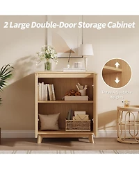 gaomon Fluted Accent Buffet Cabinet with Storage 2-Door Mid-Century Sideboard with Adjustable Shelves Console Table for Living Room Kitchen Entryway