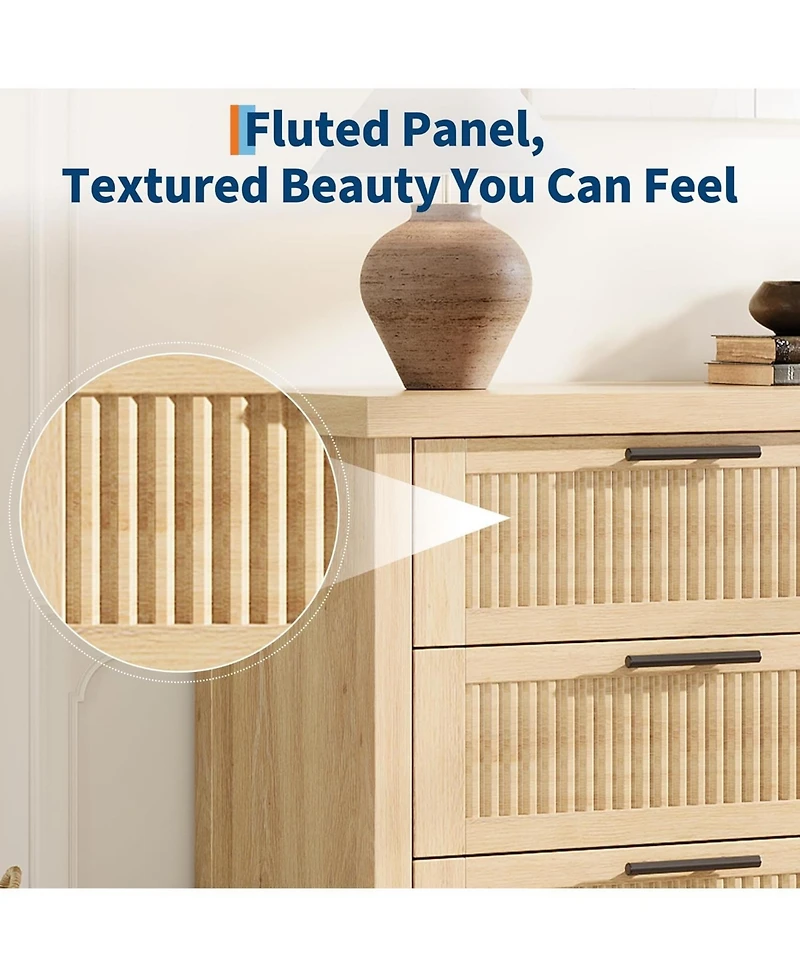 Gaomon Fluted 6-Drawer Bedroom Dresser, 47.4" Wide Mid-Century Modern Chest with Storage Cabinet & Large Drawers for Bedroom and Living Room