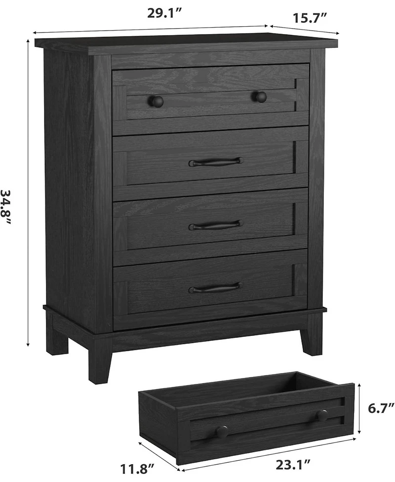 gaomon 4-Drawer Bedroom Dresser, 34.8" Tall Vertical Chest with Large Storage, Freestanding Wooden Closet Organizer for & Living Room