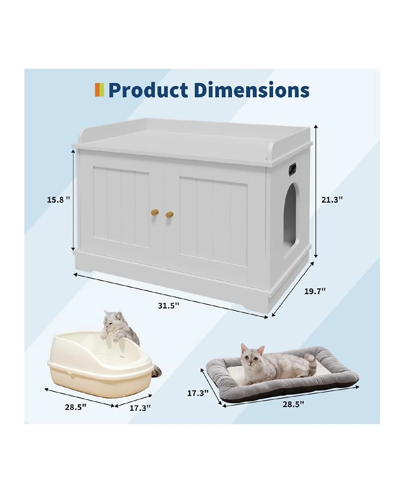 Gaomon Wooden Cat Litter Box Enclosures,Hidden Litter Box,Pet House with Barn Door