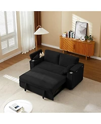 Maison Boucle 67" Pull-Out Sleeper Sofa Bed with Usb Port & Cup Holders, Convertible Loveseat Adjustable Backrest for Small Spaces-Maison Bo