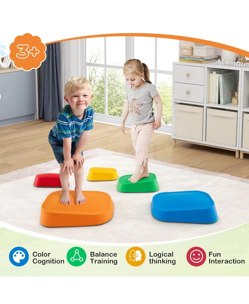 Costway 5 Pcs Balance Stepping Stones for Kids with Non-Slip Surface and Edging