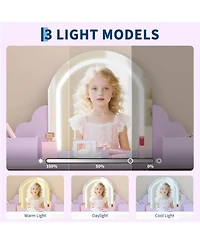 gaomon Kids Vanity with Lighted Mirror & Stool, Little Girls Vanity with Adjustable Led Light, Storage Drawer & Shelves for Girls 3-9