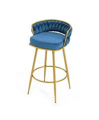 Streamdale Woven Back Swivel Bar Stools Set of 2, 31" Blue Kitchen Chairs