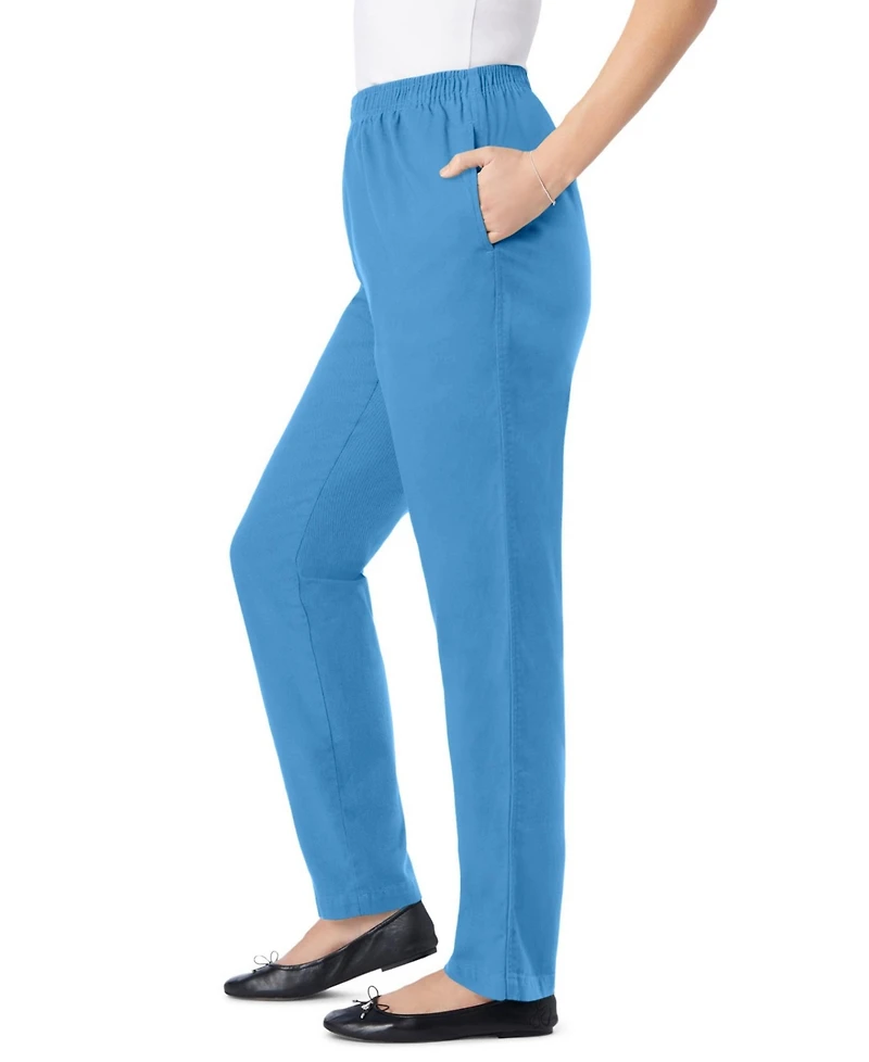 Woman Within Women's Straight-Leg All-Cotton Denim Pull-On 7-Day Elastic-Waist Jeans