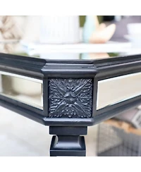 Streamdale Furniture Silver Mirrored Coffee Table Black Carved Wood Rectangle Glass Tea Table