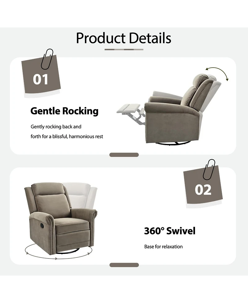 Streamdale 360 Swivel Rocking Recliner, Adjustable Backrest, Light Brown
