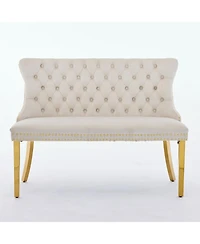 Streamdale Furniture Velvet Dining Loveseat Bench, Tufted 2-Seat, Gold Legs, Mid Century Modern, Beige
