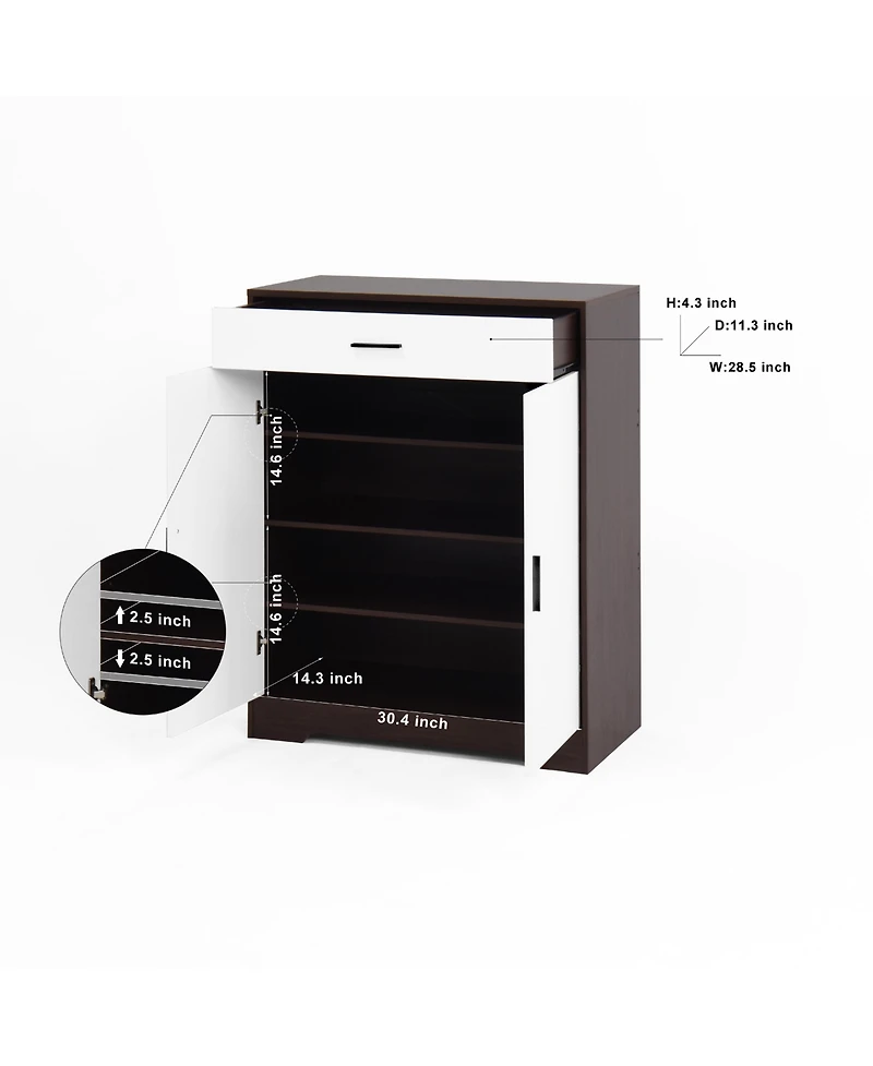 Streamdale Furniture 4-Tier Shoe Cabinet with Drawer and Adjustable Shelves